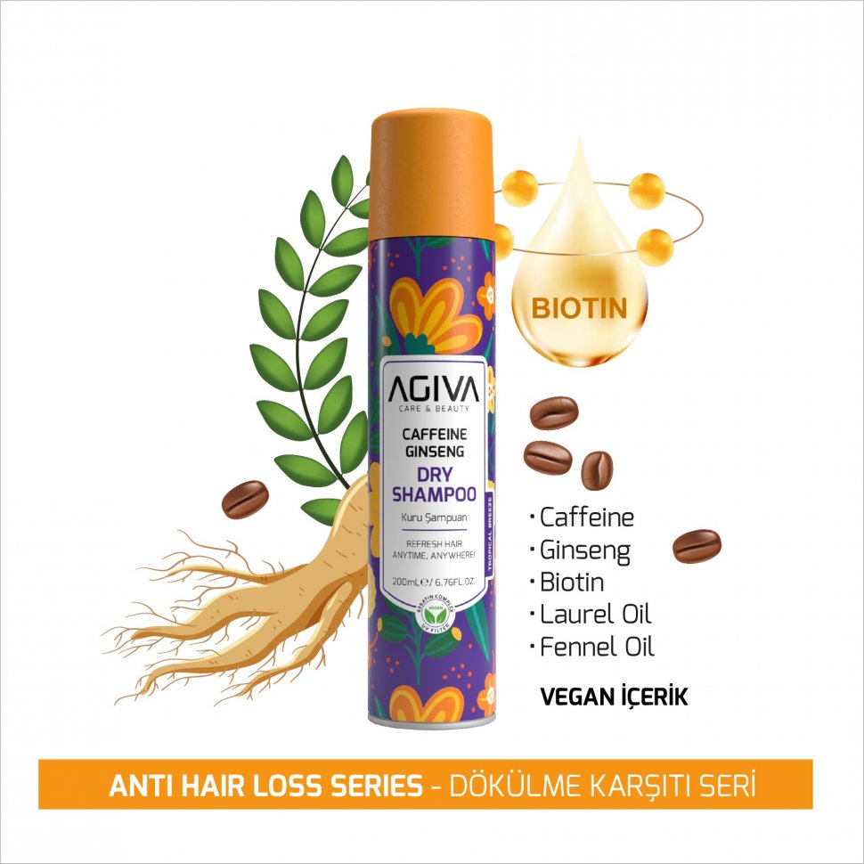 Шампунь сухой для волос CAFFEINE GINSENG PRO CARE AGİVA, 200 мл